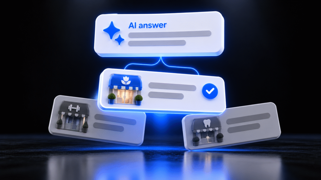 An AI answer picking one local business from a stack of similar listings