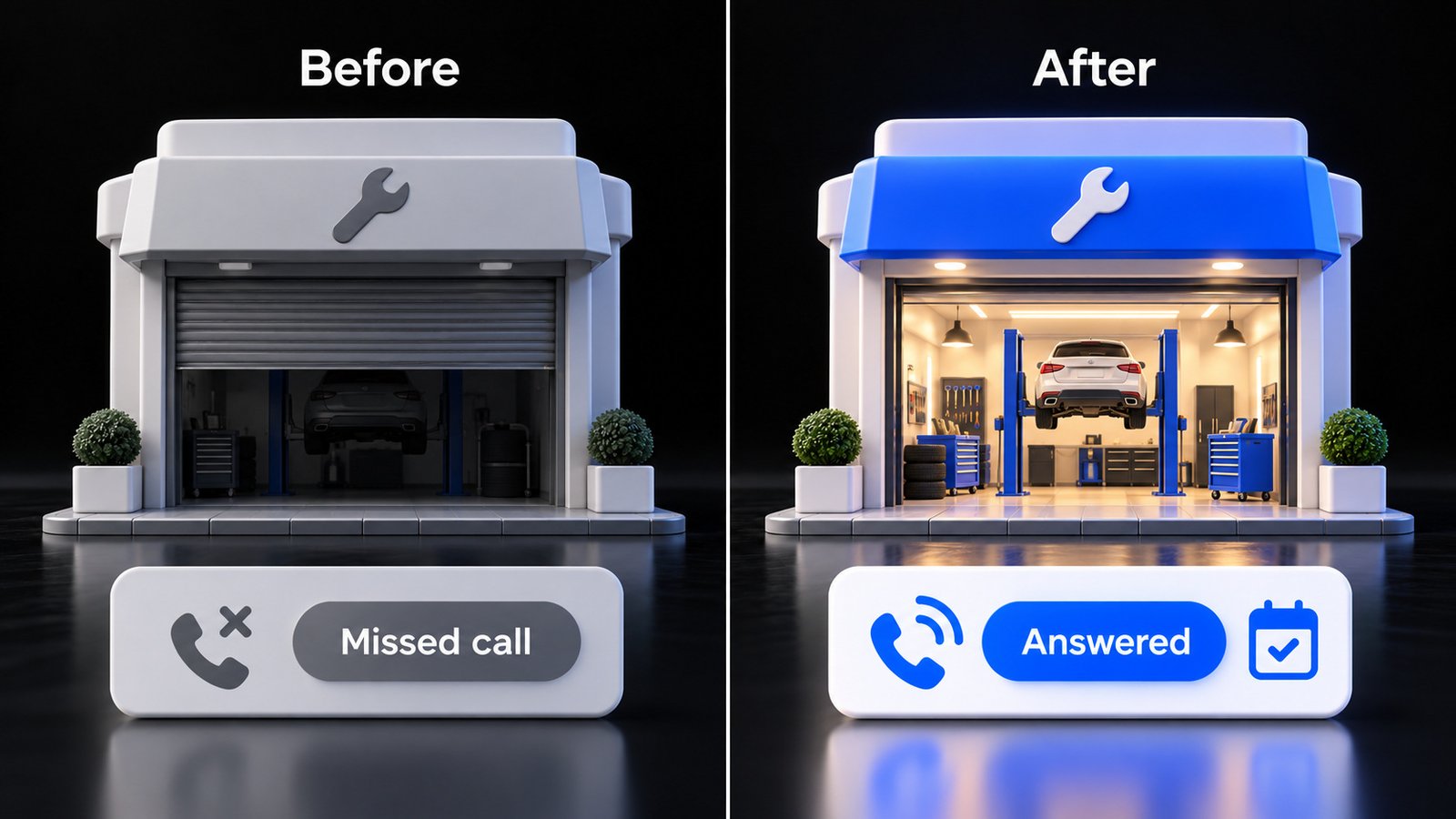 An auto repair shop missing a call before and answering and booking it after adding an AI receptionist